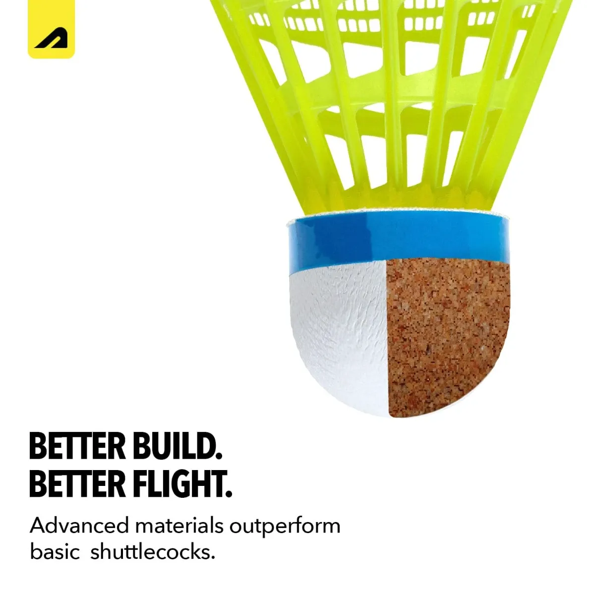 Boldfit Badminton Shuttlecock Set 3pcs High Durability Badminton Nylon Shuttle with Natural Wood Cork Base Ideal for Daily Practice for Beginners & Players Rally 200 Yellow (Pack of 3)